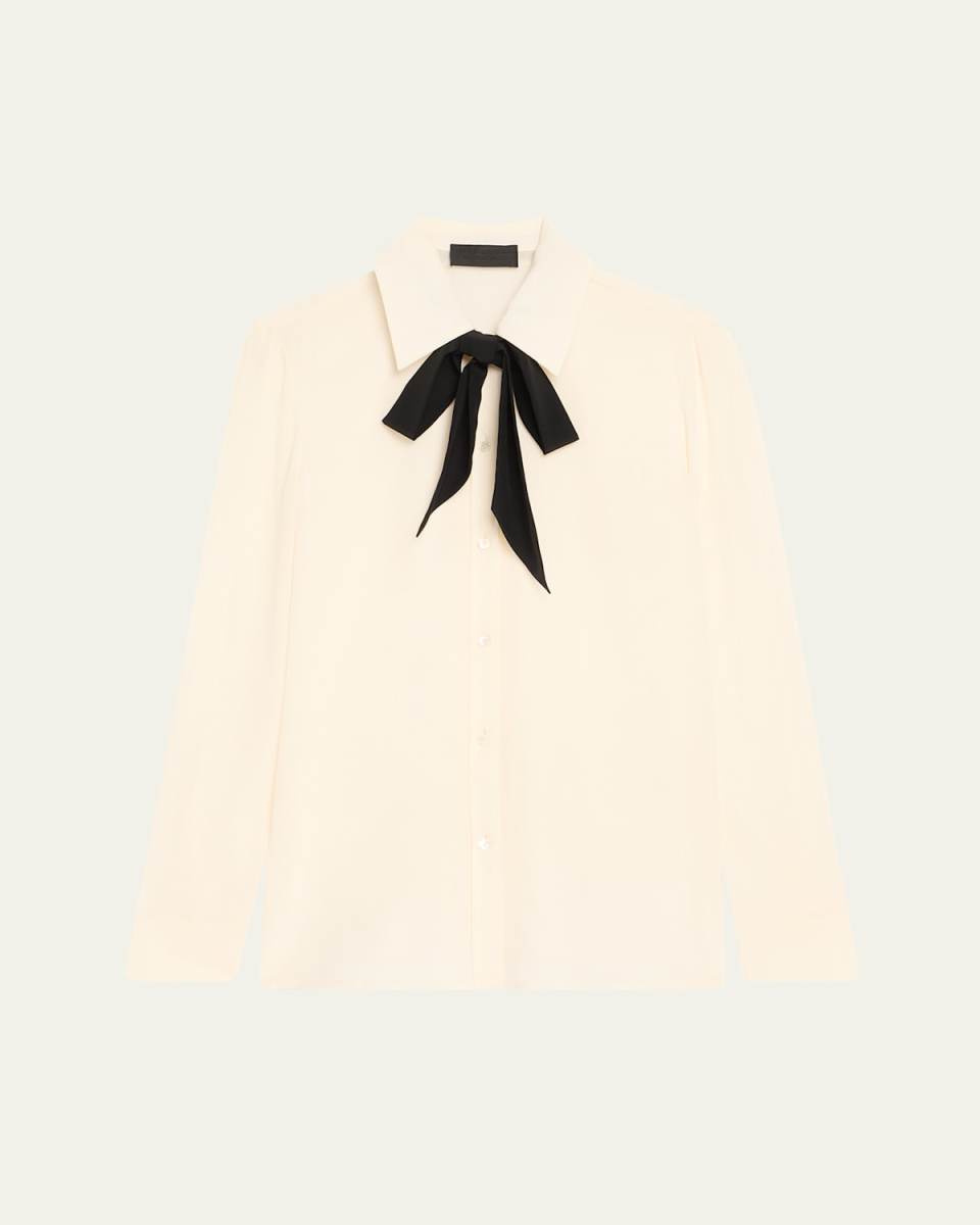 Hanford Neck-Bow Silk Button-Down Shirt
